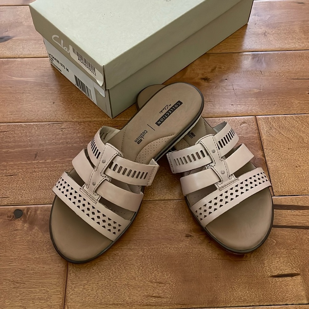 Clark’s Kele Willow leather pink cushion slides sandals size 7.5